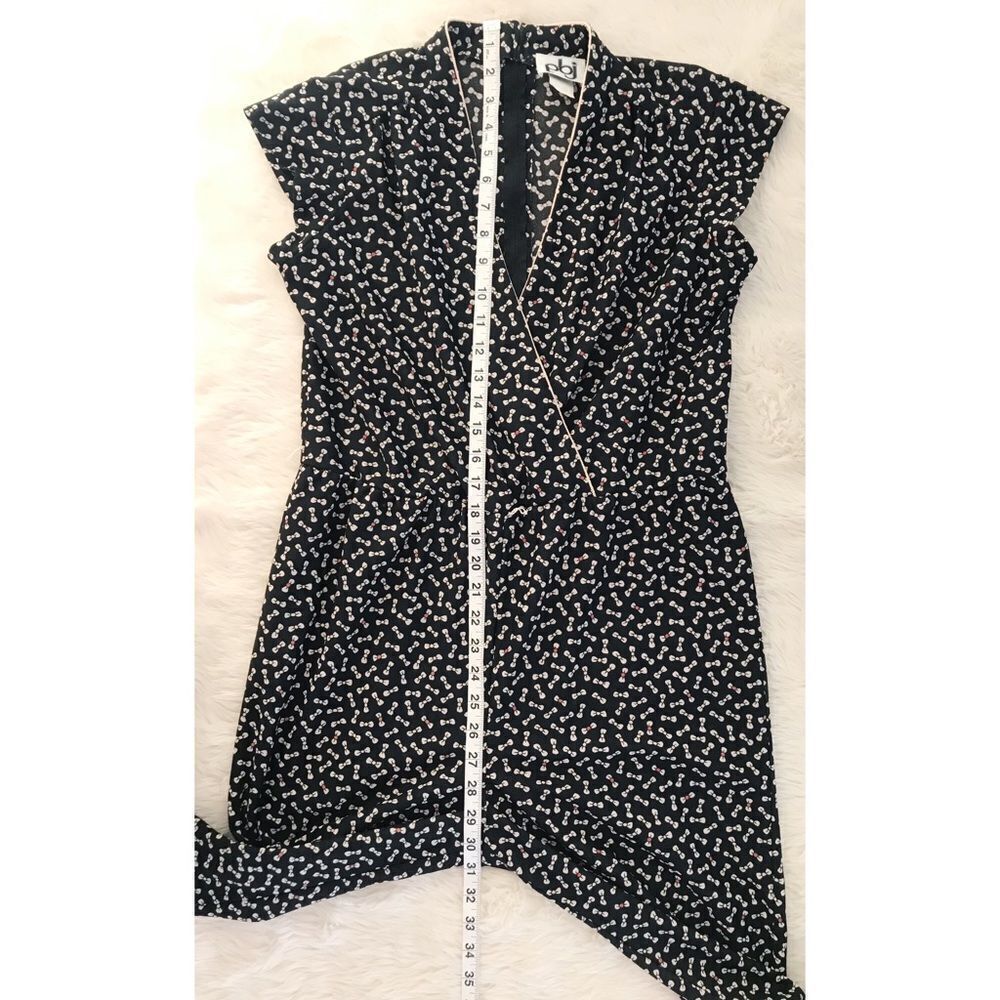 VINTAGE 80s 90s Jumpsuit Short Sleeve Bow Tie Print V-Neck Tapered Leg Black - Picture 11 of 13